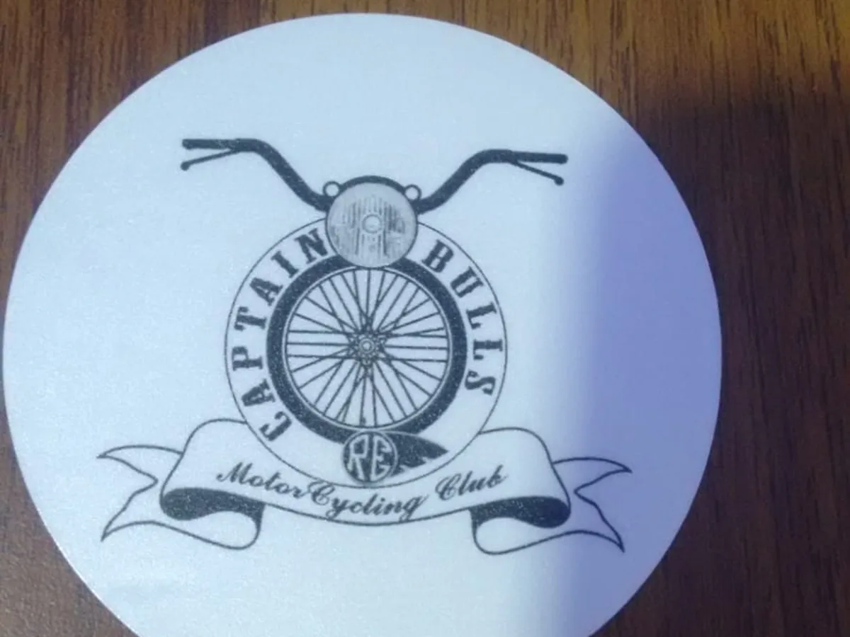 Round printed sticker with the Captain Bulls Motorcycling Club logo