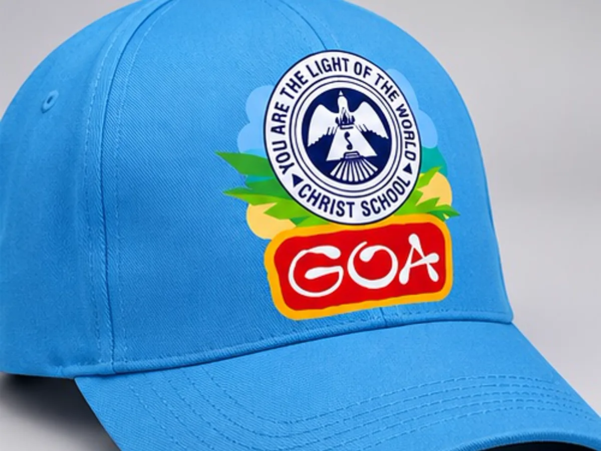 Side view of the sky blue Christ School printed cap showing the crest placement