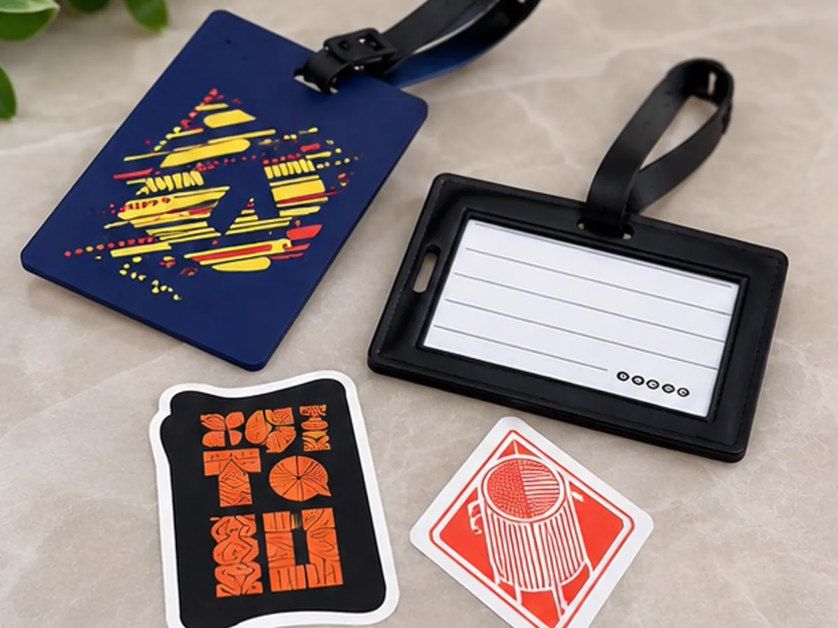 Design Up printed stickers alongside branded luggage tags
