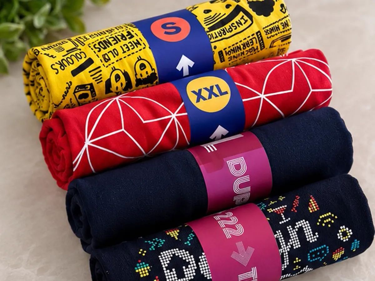 Rolled Design Up printed T-shirts with branded size bands