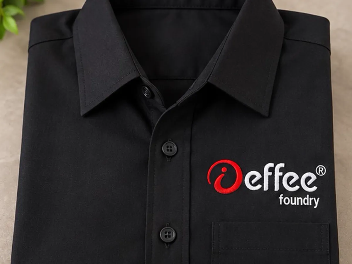 Black corporate shirt with the Effee Foundry logo embroidered on the chest