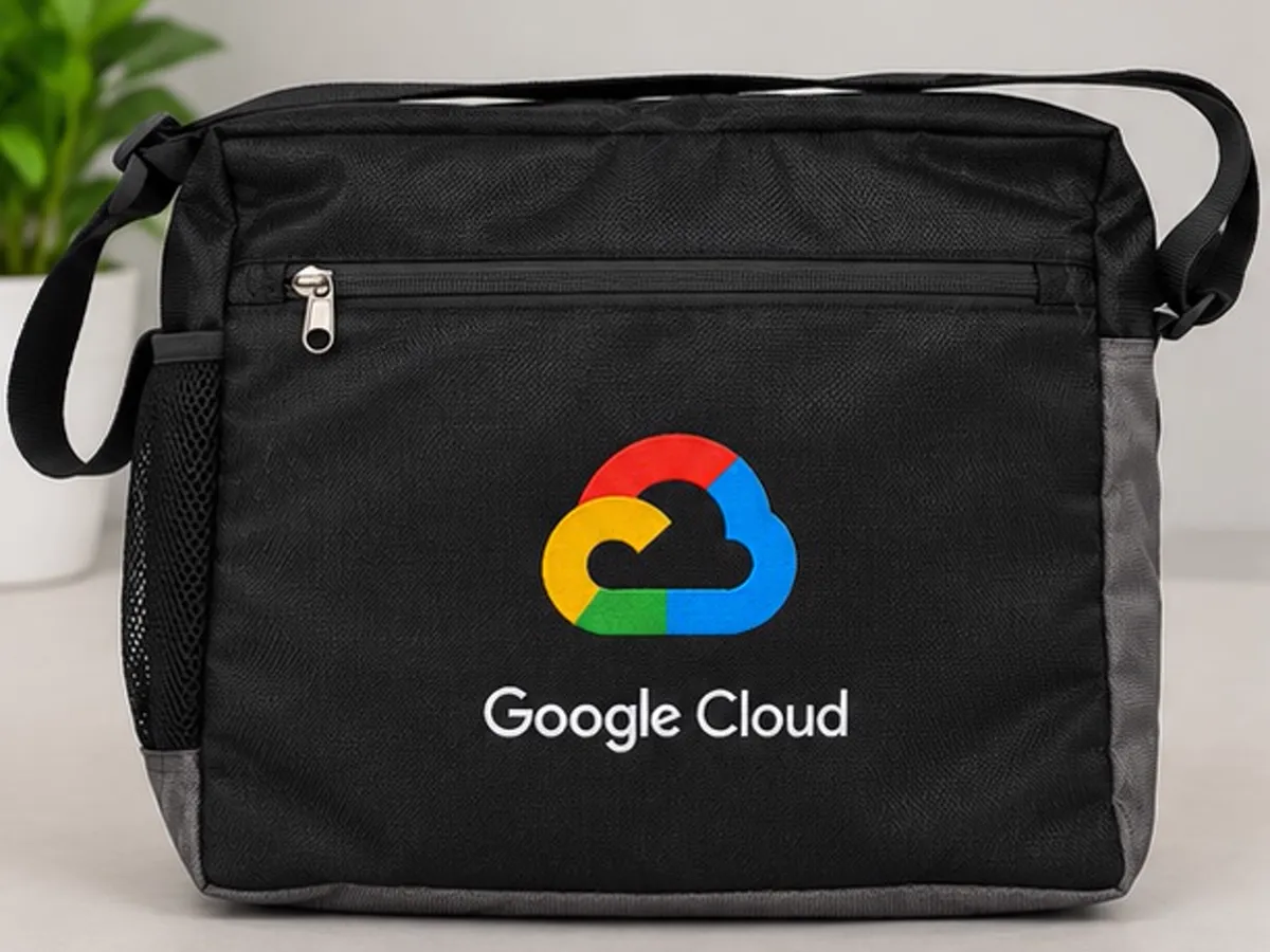 Black sling bag with the Google Cloud logo embroidered on the front panel