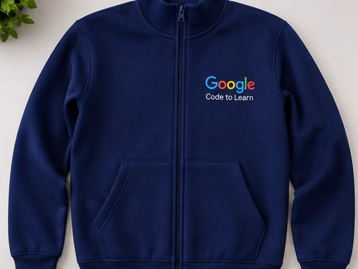 Navy Google Code to Learn zip sweatshirt with screen printed chest logo