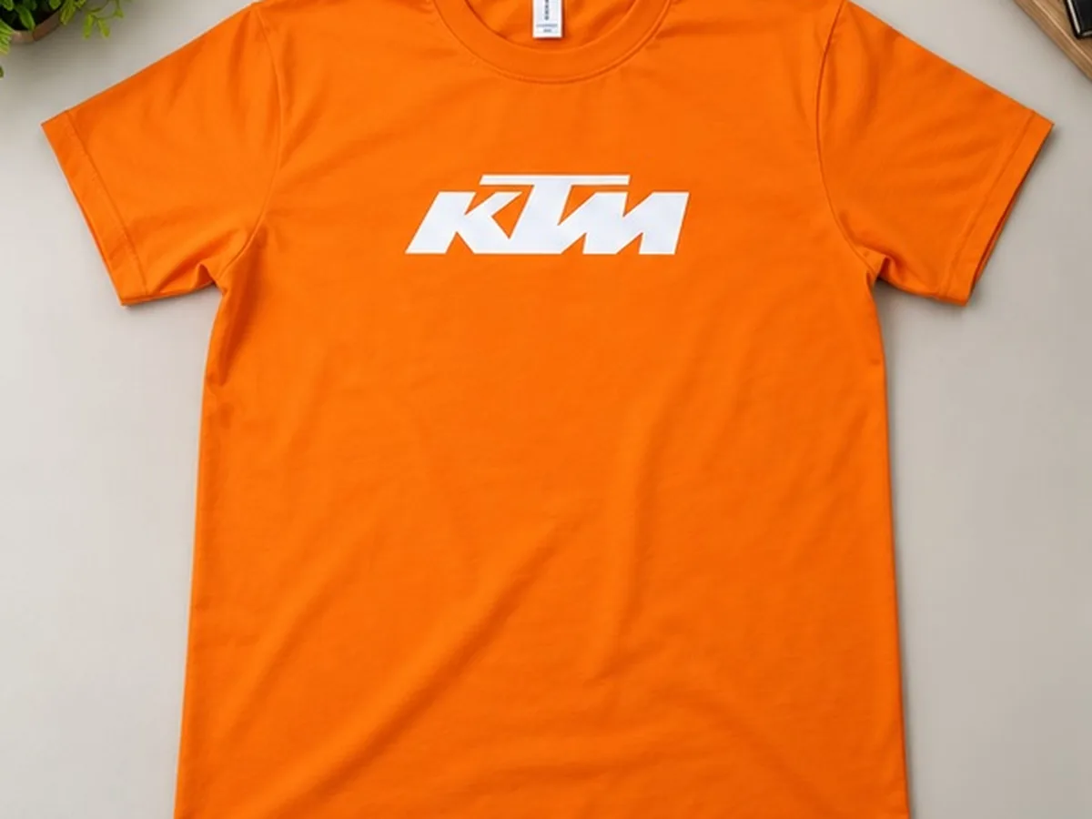 Orange KTM cotton T-shirt with white screen printed KTM logo on the chest