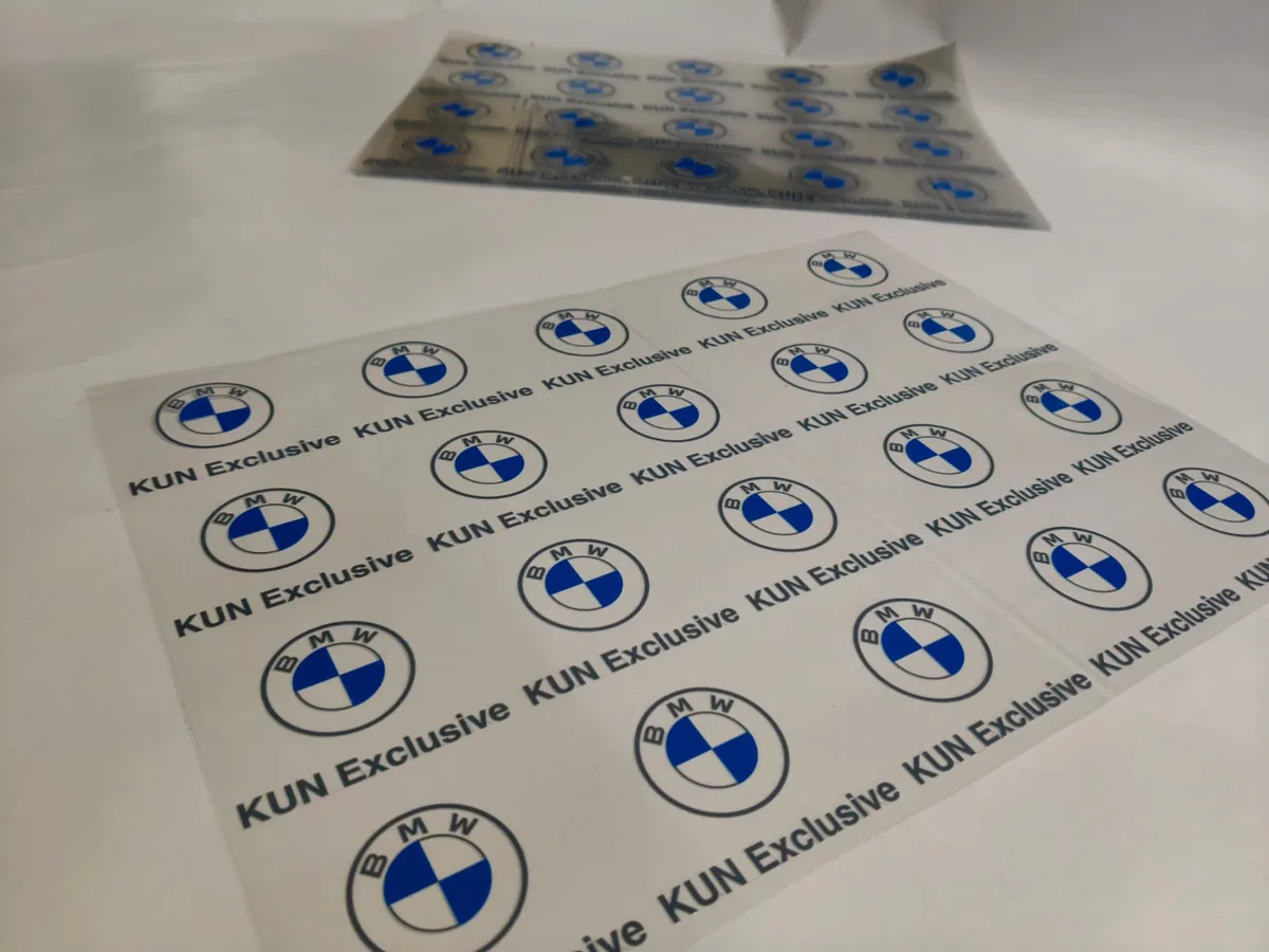Sheets of Kun Exclusive UV printed BMW logo stickers