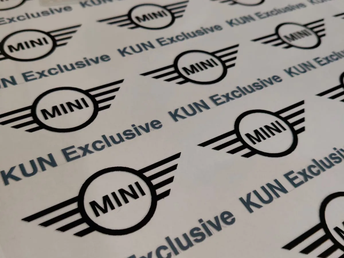 Sheet of Kun Exclusive UV printed MINI logo stickers