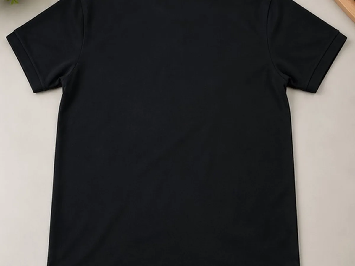 Back view of the plain black Mantri Square polo T-shirt