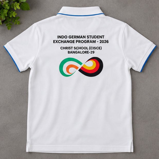 Back of the white Mojo polo T-shirt with DTF printed student exchange artwork