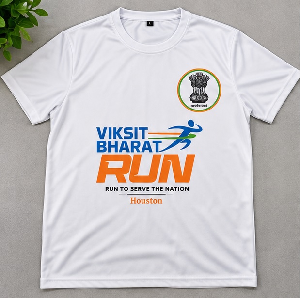 White NGO - Sewa US polyester T-shirt with Viksit Bharat Run artwork sublimation printed on the front